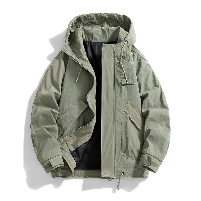 

Spring and Autumn New Jacket Men s American Hooded Top Ruffian Handsome Casual Solid Color Cargo Jacket 5XL