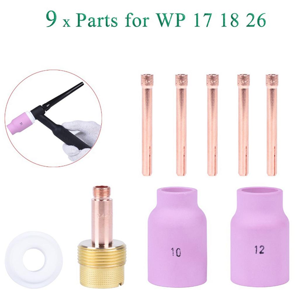 ABWR-18Pcs TIG Welding Torch Large Long Gas Lens & Alumina Cup For WP17 WP18 WP26 TIG Collet Bodies Spares Kit Accessories