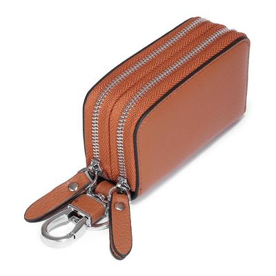 Étui à clé de voiture en cuir véritable pour homme et femme - Double couche, grande capacité, rangement simple.