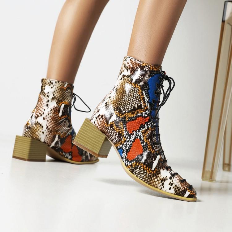 European and American Style Small Square Head Front Lace-up Chinese and  Short Women's Boots
