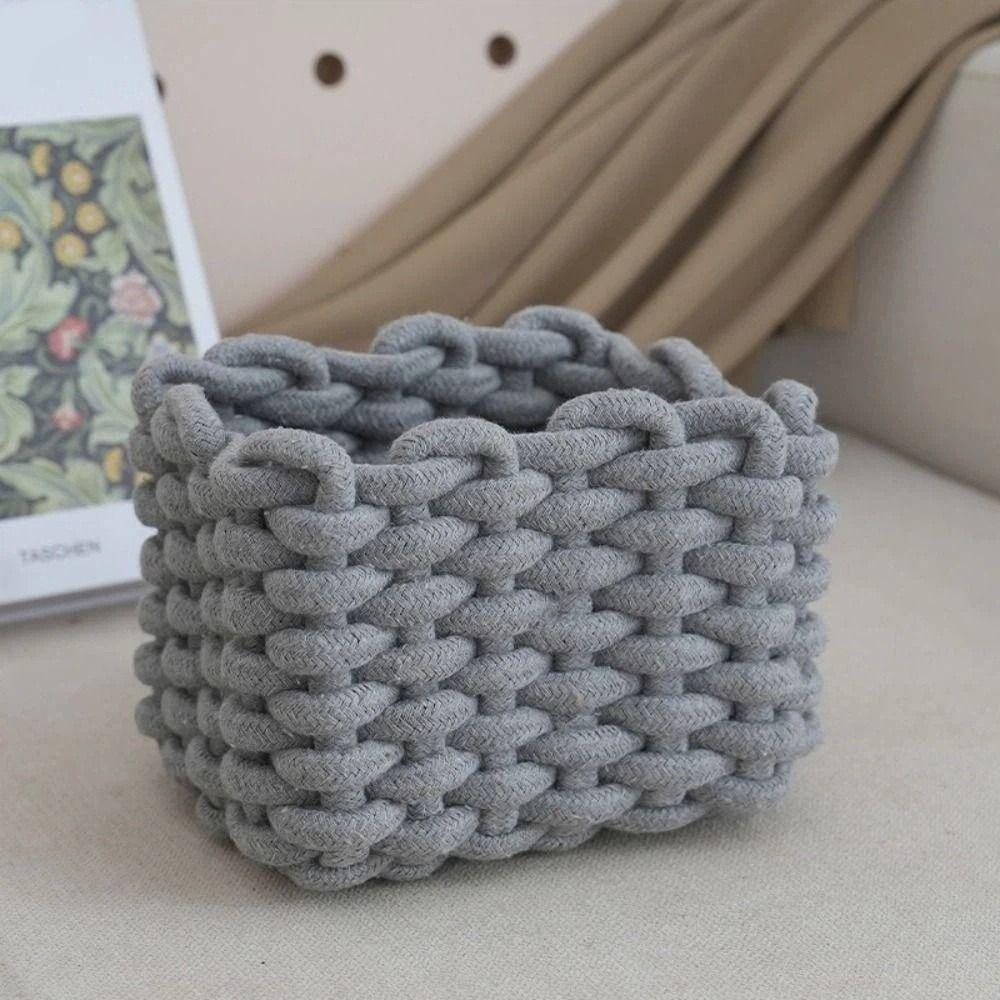 Nordic Style Woven Basket Hand-woven Multi-functional Toy Storage Basket Rectangular Cotton Rope Basket Bathroom Storage