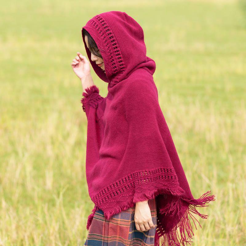 SHANGY2023 Solid Color Women's Fashion Hooded Shawl Cape