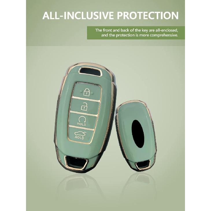 HIBEYO Key Fob Cover for 2018 2019 2020 2021 2022 Hyundai Santa Fe Venue Kona Veloster Palisade Elantra GT Accessories with Keychians Key Case Shell