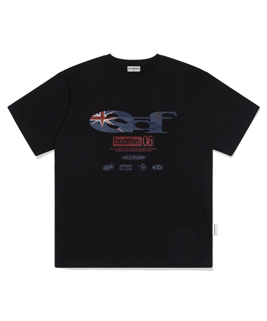 ESCAPEFROM British Vintage Escf Logo Collage Print Oversized Short Sleeve T-Shirt Black