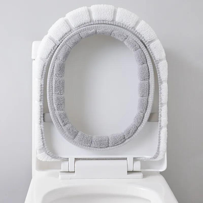 Universal Toilet Seat Handheld Contrasting Cushion Thick Plush O-shaped Toilet Seat Toilet Cover with Handle Bathroom Accessory