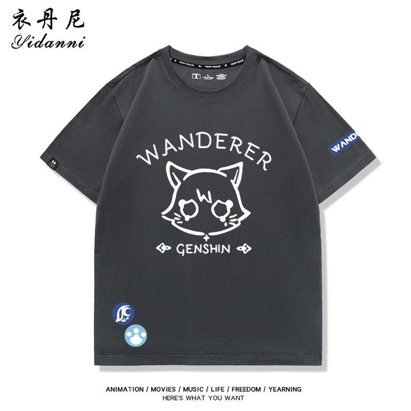 Spiel Genshin Impact Serie Wanderer Druck T-Shirt Kurzarm Sommer T-Shirt Unisex Kleidung Damenbekleidung Mode Lässige Oberteile