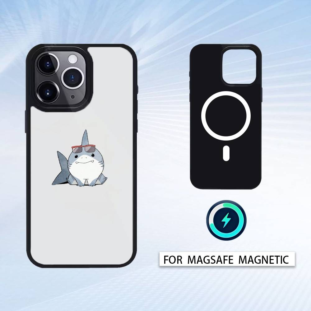 Cartoon Cute Shark Phone Case For iPhone 17,16,15,14,13,12,Pro,Max For Magsafe Magnetic Wireless Charging