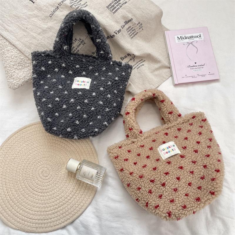 Cute Versatile Plush Women's Shoulder Bags Simple Stripes Female Handbags Fall Winter Ctrast Color Ladies Miscellaneous Bag