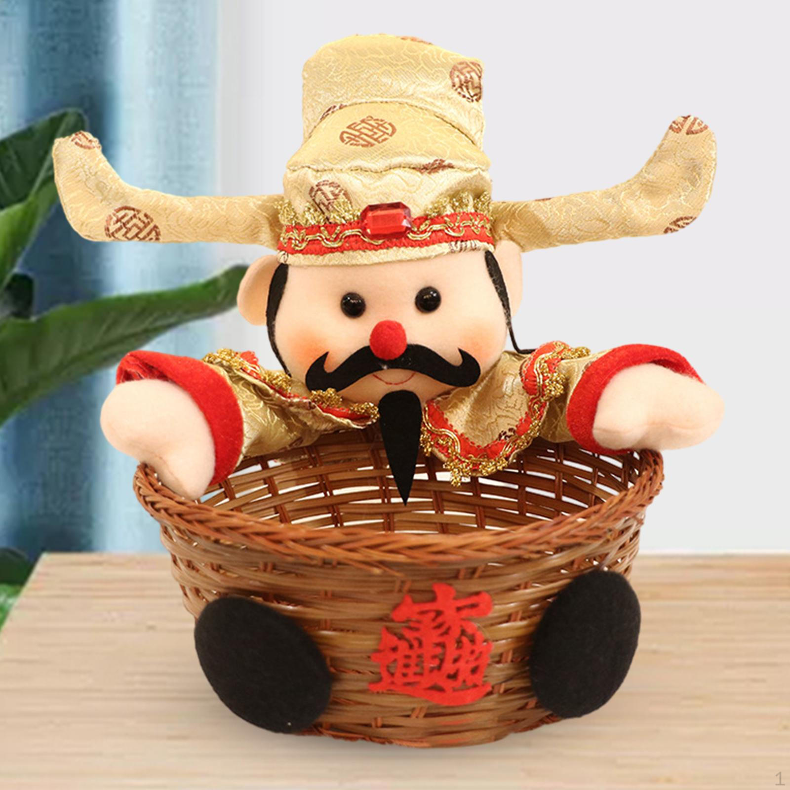 

Корзина для хранения еды с украшением в китайском стиле, портативная кукла-конфета Бога богатства, сотканная вручную золотой