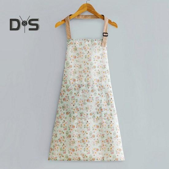 One Size Cooking Apron Large Pocket Durable Women Floral Printed Wipe Hand Kitchen Apron