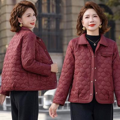 Fashion Autumn Lapel Rhombus Light Cotton Clothes New Middle-aged and Elderly Women's Padded Jacket