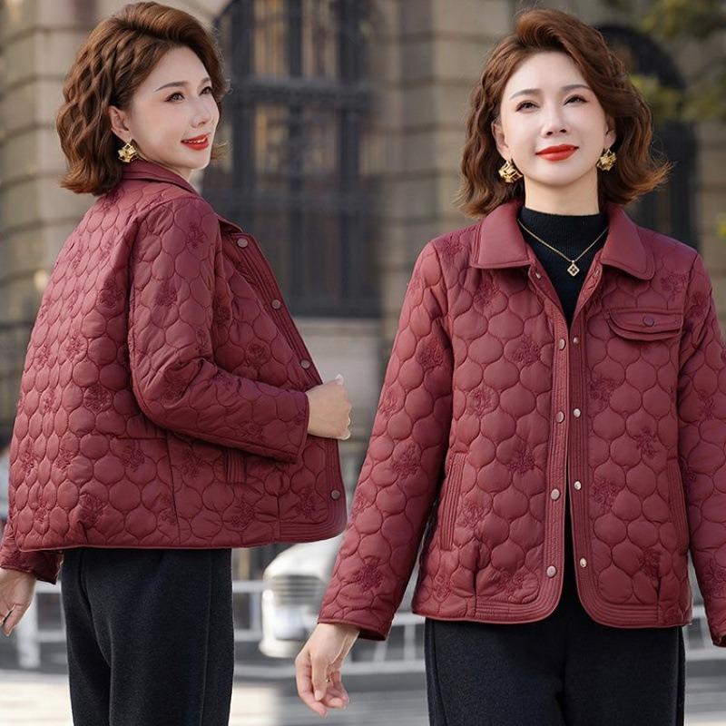 Autumn Lapel Rhombus Cotton Clothes Mother's New Women's Padded Jacket