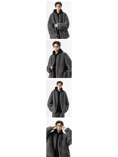 V37 Men's Youth College Style Mink Fur-Lined Winter Coat