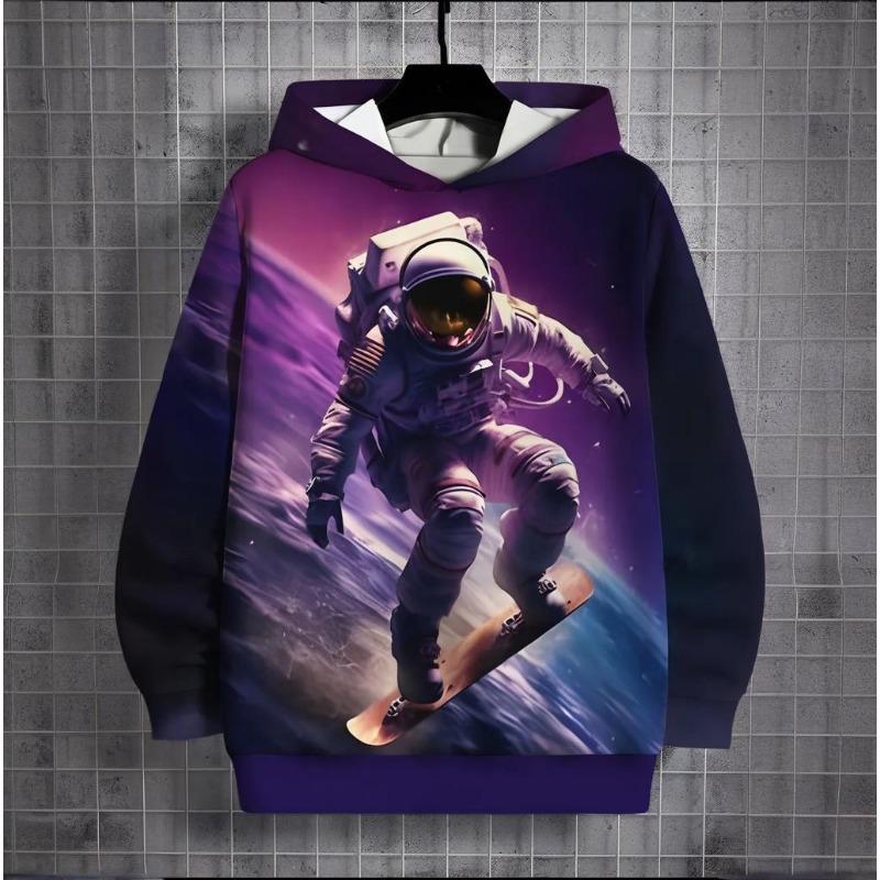 New Astronaut Print Men's Clothing Autumn/Winter Striped Hat Sweatshirt Casual Plus Size Hoodie 2024 Fashions Long Sleeved Tops