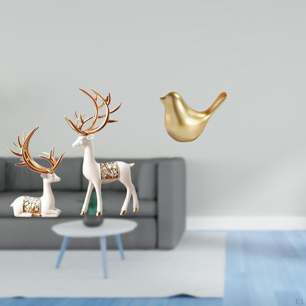 European Reindeer And Golden Bird Collectible Sculpture Statue for Home Decor Office Mantel Living