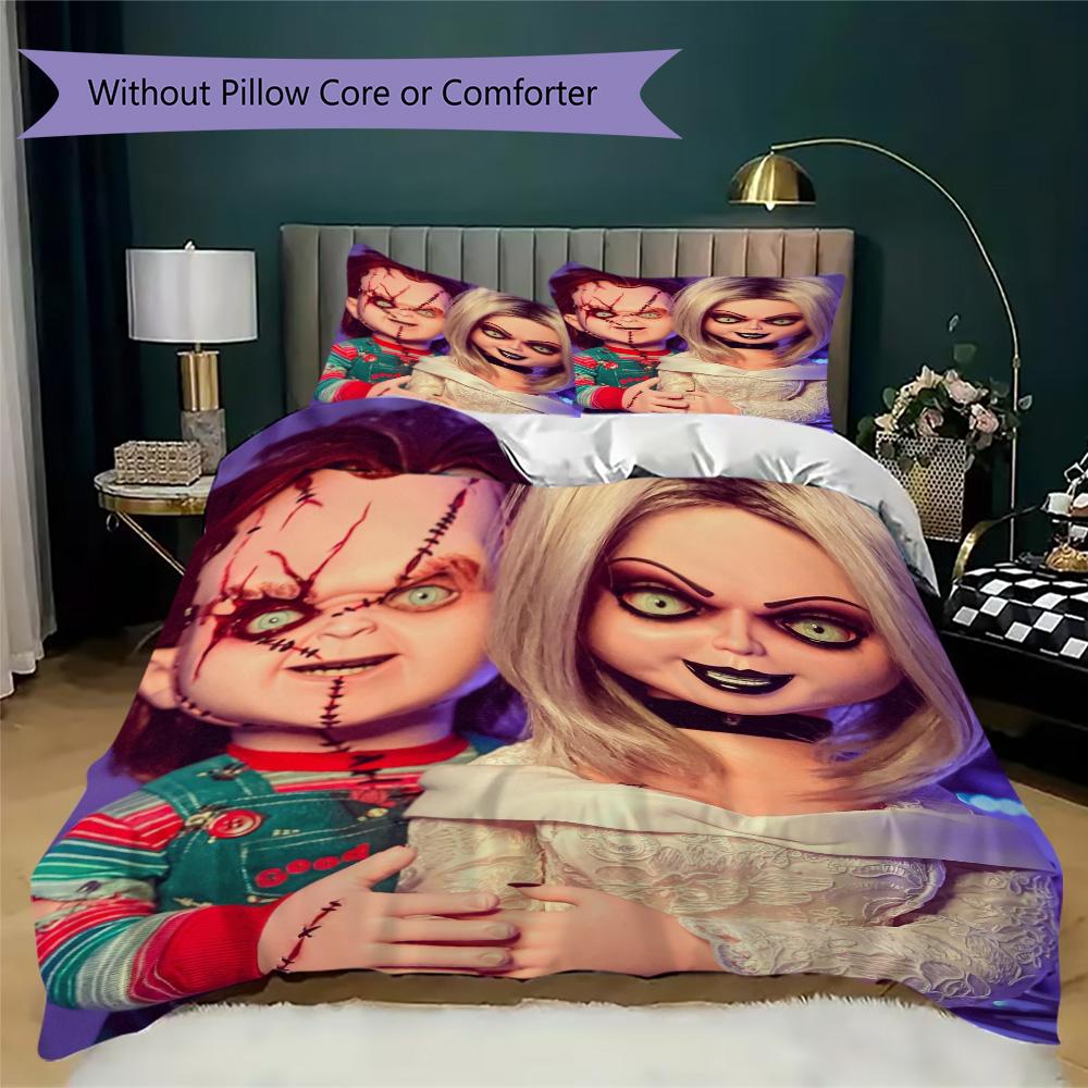Chucky & Chica theme Pattern Bedding,Quilt Set Quilt Cover Pillowcase Home Birthday Gift (1*duvet cover+2*pillowcase,without core)XSJT0917043