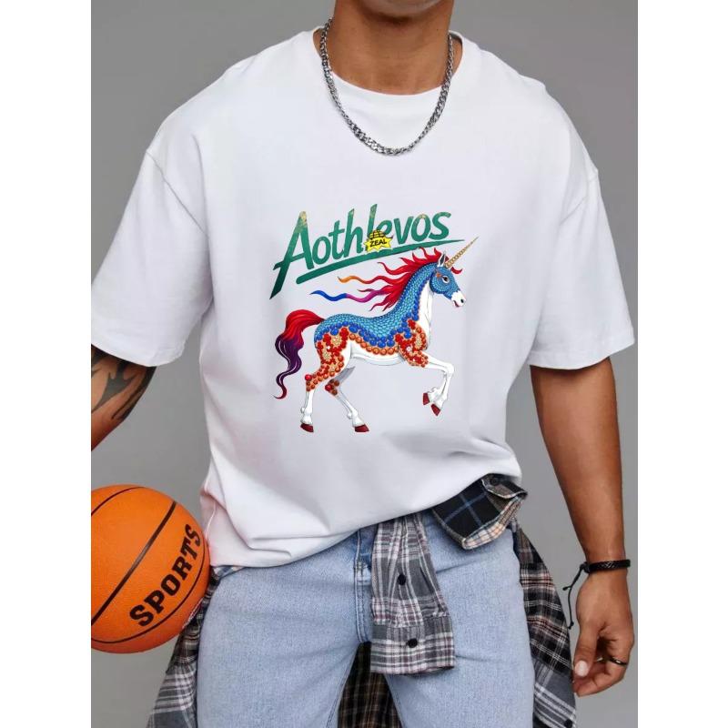 

Unisex T-Shirt White Aothlevos Unicorn with Colorful Mane and Tail Graphic for Casual Wear S белый