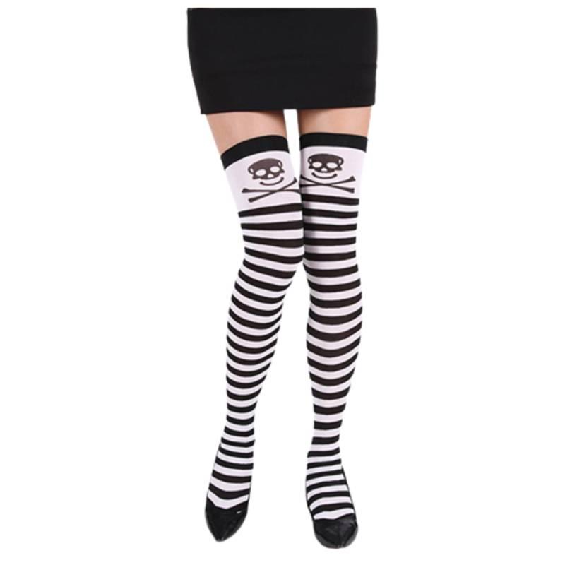 Skeleton Halloween Silk Stockings Woman Black Knee High Socks Ghost Props House
