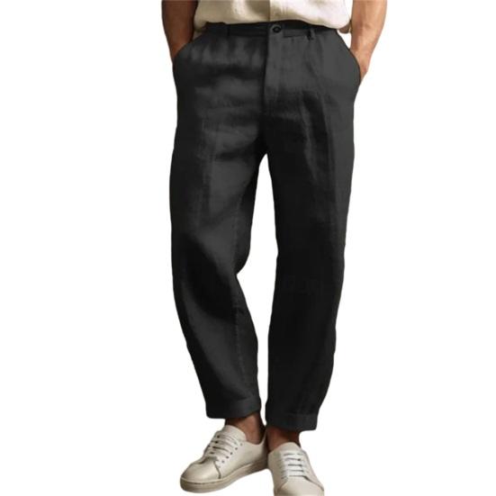 

Men Pants Mid-rise Button Zipper Closure Casual Trousers with Pockets Pure Color Loose Fit M чорний