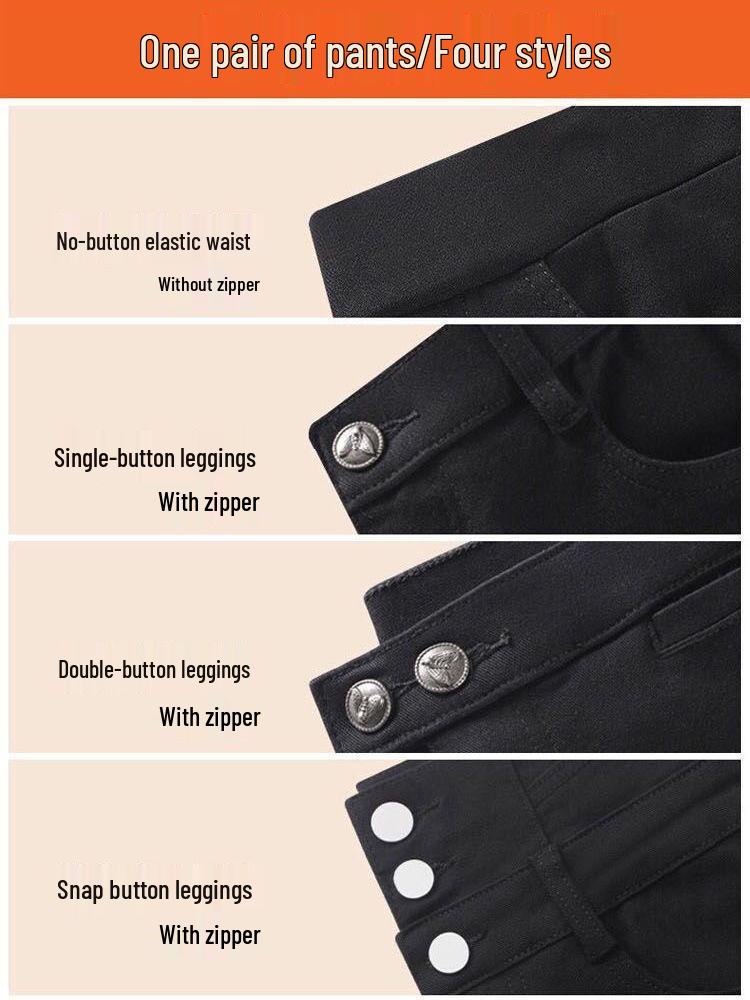 Women's High-Waist Slimming Leggings with Velvet, Button Detailing - 2024 Autumn/Winter Style