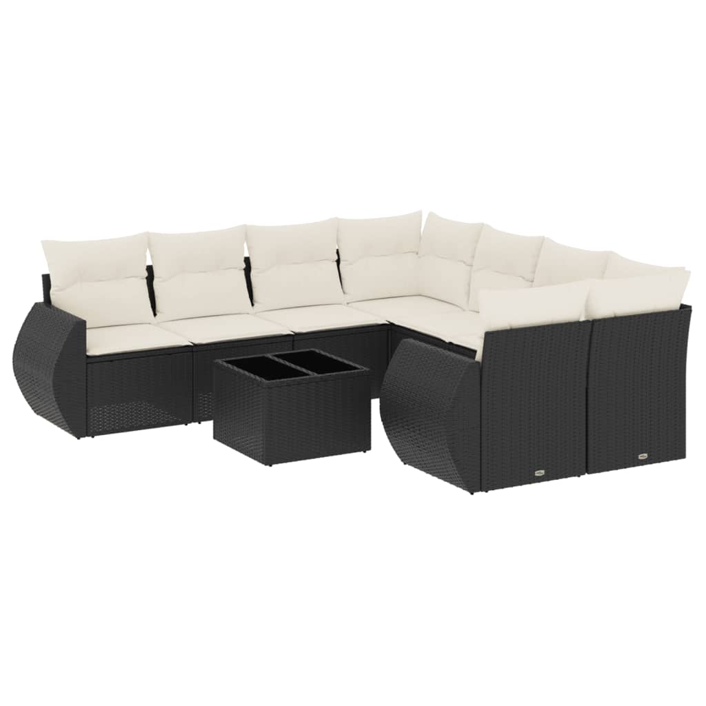 9 piece garden sofa set with cushions black poly rattan