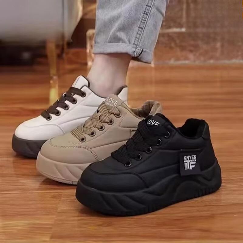 Nuove Scarpe di Cotone da Donna con Pile Aggiunto e Scarpe Sportive con Zeppa Spessa, Scarpe Casual Antiscivolo con Suola Spessa
