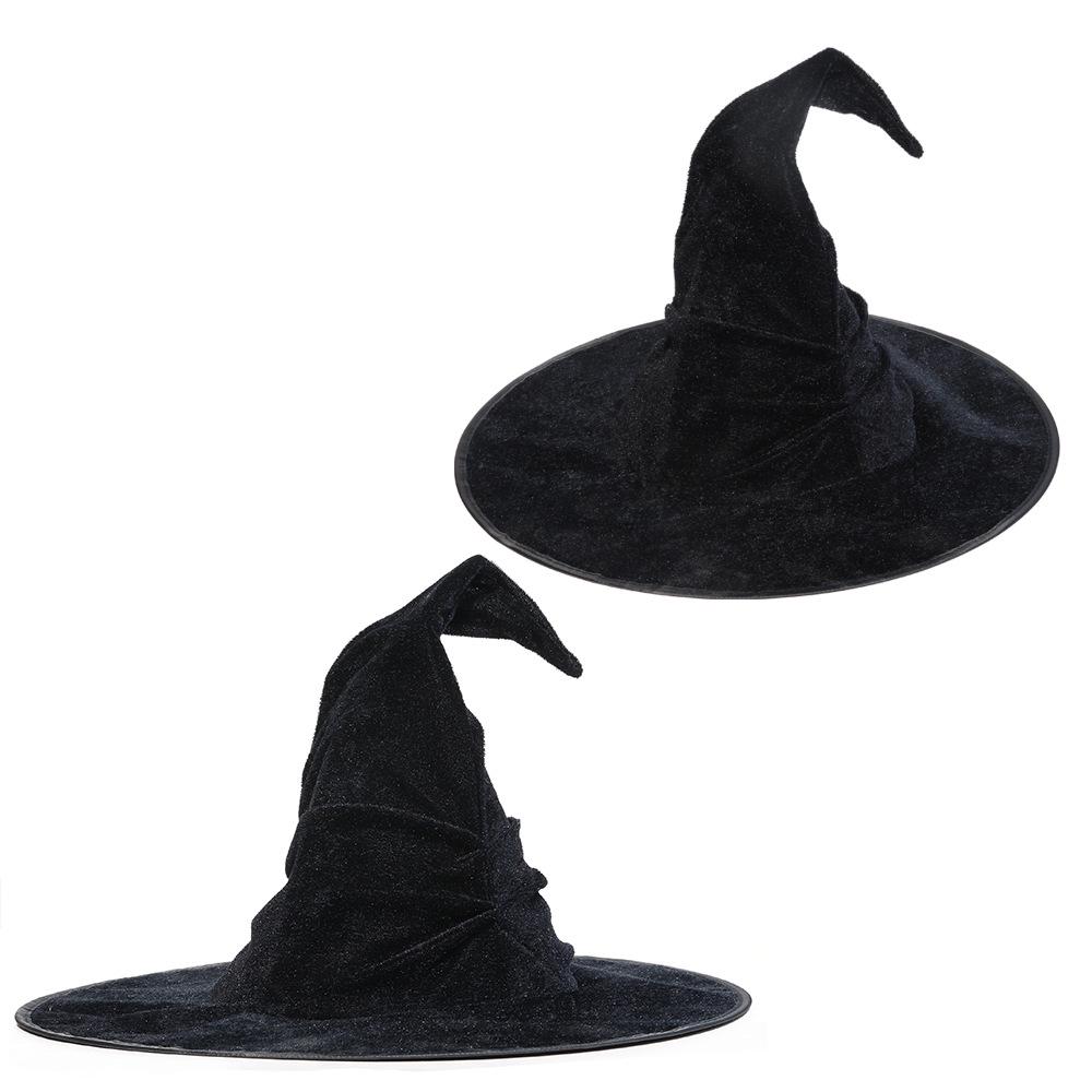 Black Ruffled Lace Velour Witch Hat with Harry Map Design