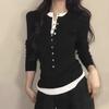 Spring and Autumn Slimming Bottom Shirt Top Korean Fake Two Piece Color Contrasting Long Sleeve T-shirt for Women