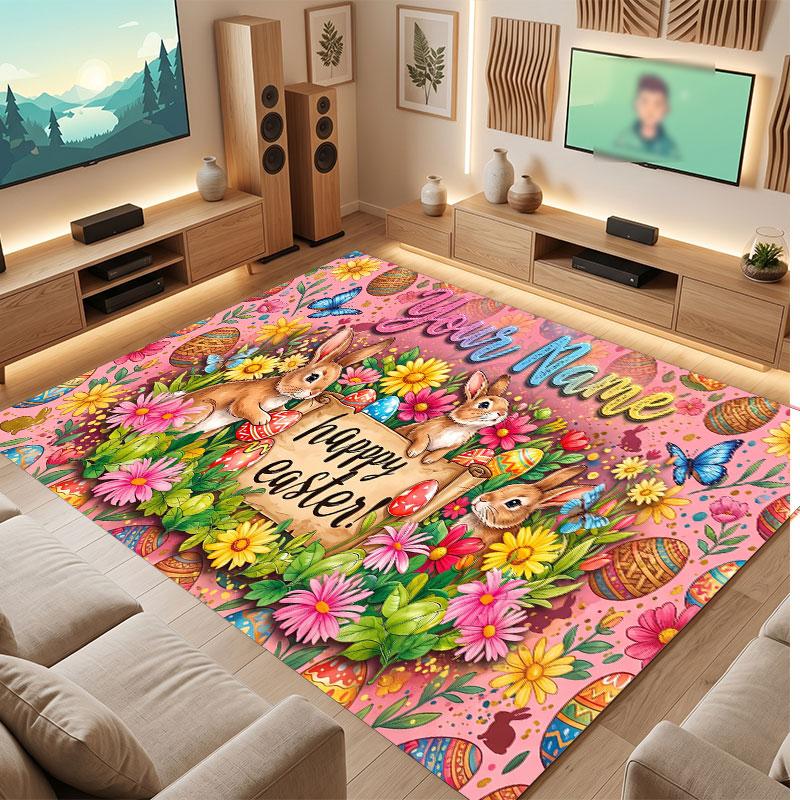 Celebration Theme Crystal Velvet Floor Rug Personalized Custom Name Text Warm Carpet Home Decoration