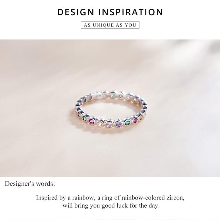 WOSTU 925 Sterlingsølv Fargerike Cubic Zirconia Lucky Rainbow-ringer, stablebar erklæringsring for kvinner for størrelse 6,7,8