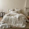 Romantic French Double Layer Lace Ruffles Bedding Set 20% Ramie, 80% Cotton Duvet Cover Set Quilted Bedspread Pillowcases 4Pcs