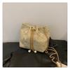 Literary National Style Large Straw Woven Drawstring Shoulder Bag With Chain