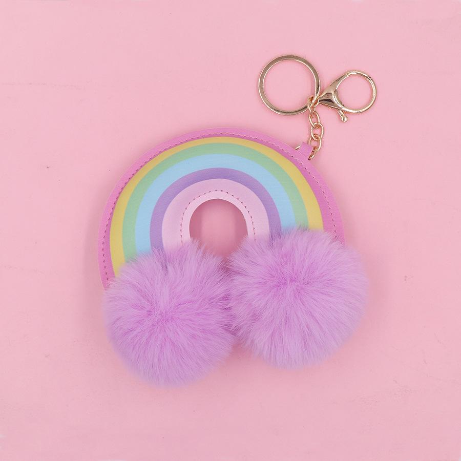 Siebenfarbiger Regenbogen Plüsch Schlüsselanhänger - Leder Pelzkugel für Taschen, Rucksäcke & Gepäck
