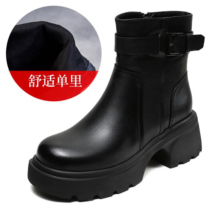 Fashion 6CM Women Platform Mid Calf Boots Autumn Winter Warm Thick High Heel Side Zipper Round Toe Handmade Retro Trend Boots 2025