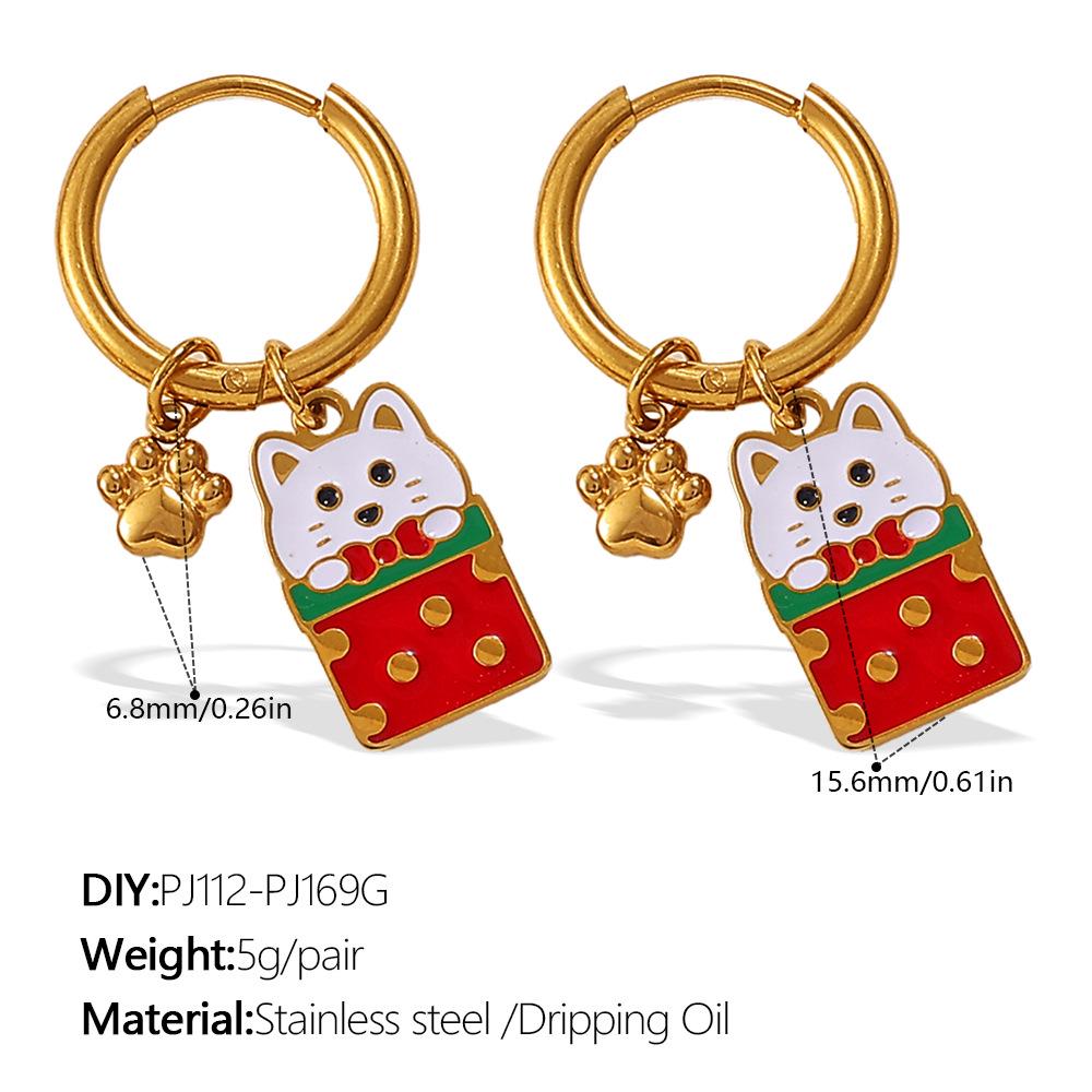Stainless Steel Cartoon Christmas Tree & Elk Ear Cuff Earrings