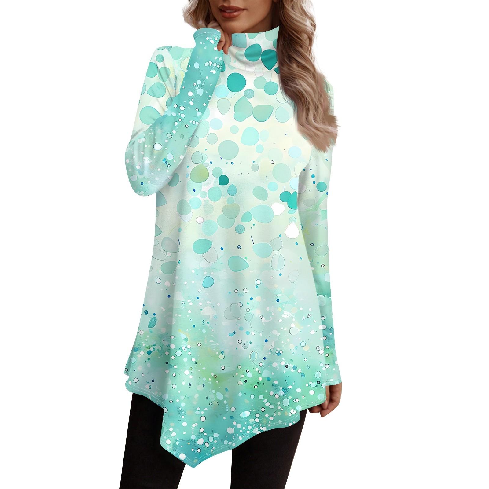 

Повседневная модная рубашка с принтом, топы с высоким воротом и нерегулярным подолом, пуловеры с длинными рукавами XL