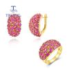 Elegant Natural Ruby Women's Noble Jewelry Set Real Gemstones 925 Steling Siver Earrings Ring for Anniversary and Wedding Gifts