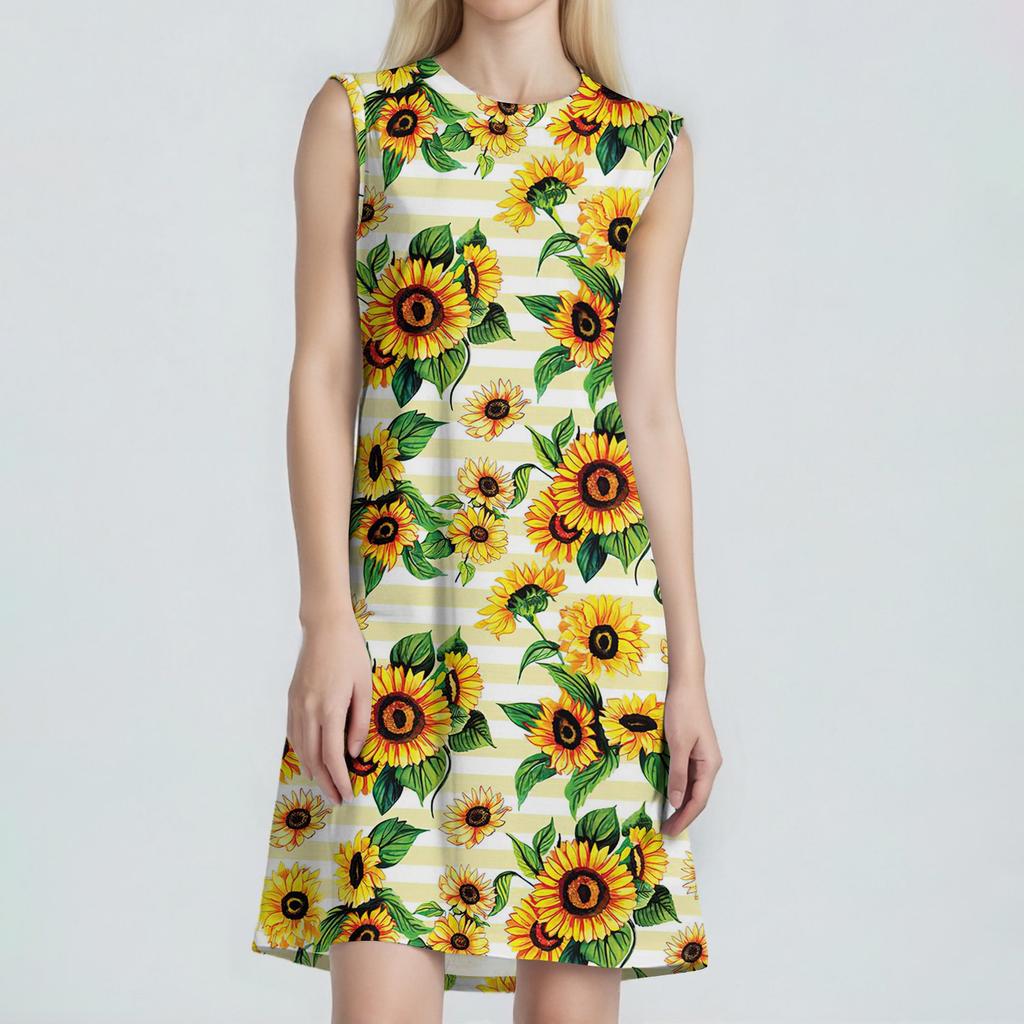 Women's Fashion Casual Print Round Neck Sleeveless Short Dress