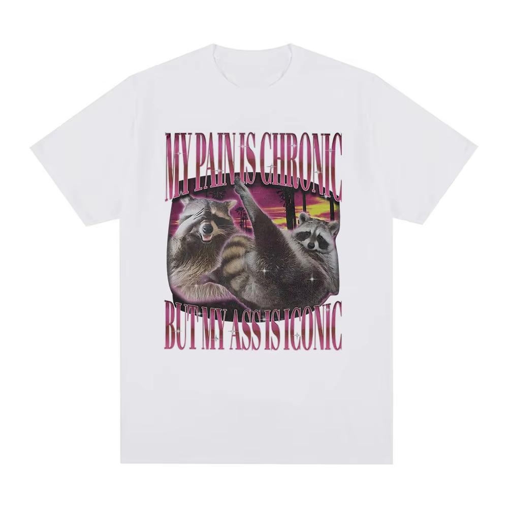 Unisex Clothing Unisex My Pain Is Chronic But This Ass Is Iconic Tshirts Funny Raccoon Meme TShirt Vintage Harajuku Cotton Tshirt S