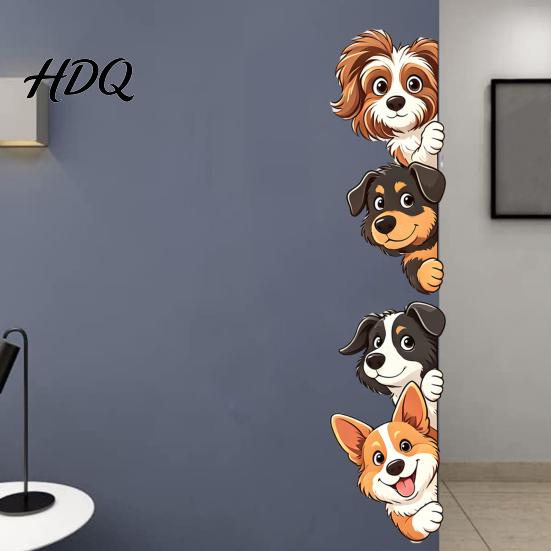 Bathroom Glass Window Clings Cartoon Puppy Wall Sticker Easy Apply Waterproof PVC Decal Creative Durable Sunproof Vinyl Stickers Dog Pattern for And