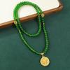 Green Glazed Agate Beaded Retro Sand Gold Necklace Long Sweater Chain Antique Cheongsam Accessories Women