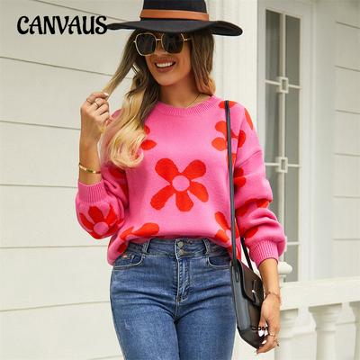 Herbst und Winter Damen bedruckter Pullover Pullover Blume Übergröße Pullover