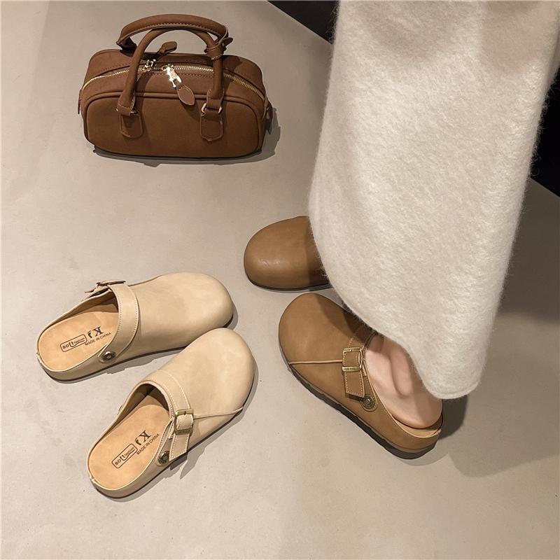 Low Slippers Platform Shoes Slides Cover Toe Loafers Slipers Women Pink 2025 Rubber PU Hoof Heels Fabric Rome Spring