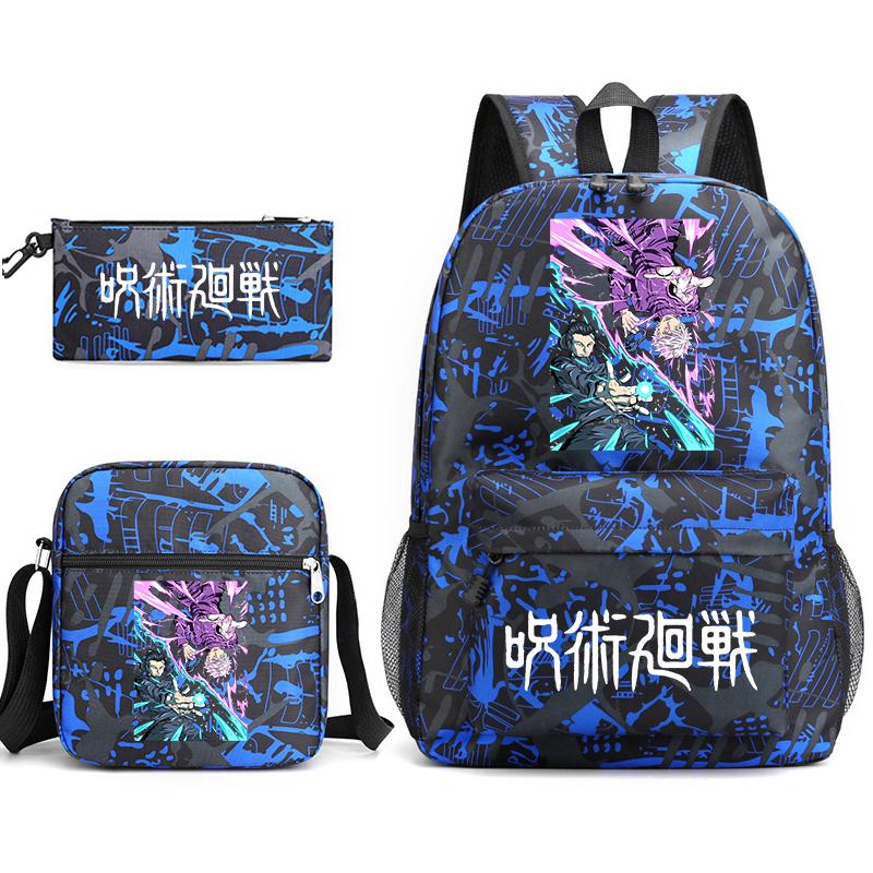 Jujutsu Kaisen Bedrukte Schoolrugzak Set met Schoudertas en Etui voor Jongens en Meisjes Dagelijkse Anime Schooltas