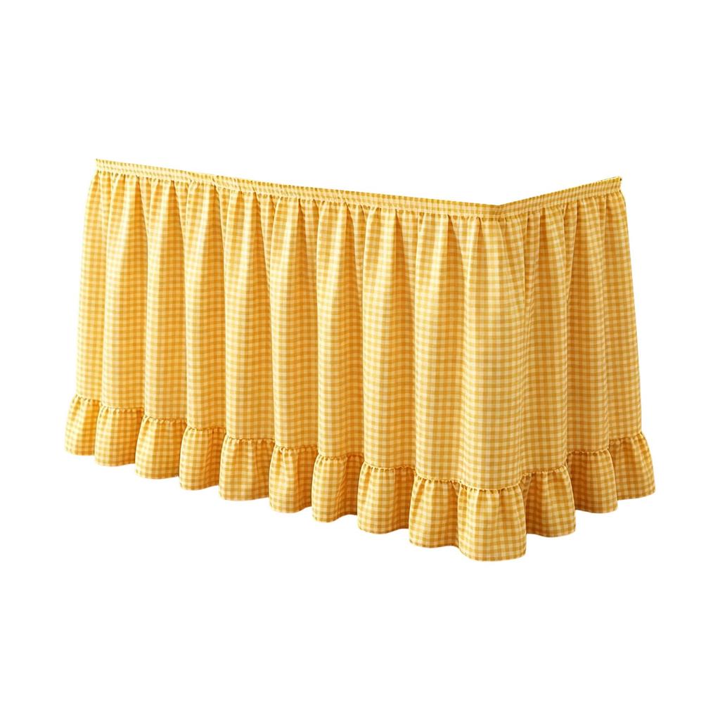 Table Skirt with Hook and Loop Fastening, Plaid Ruffle Design for Wedding Party Hotel Decoration