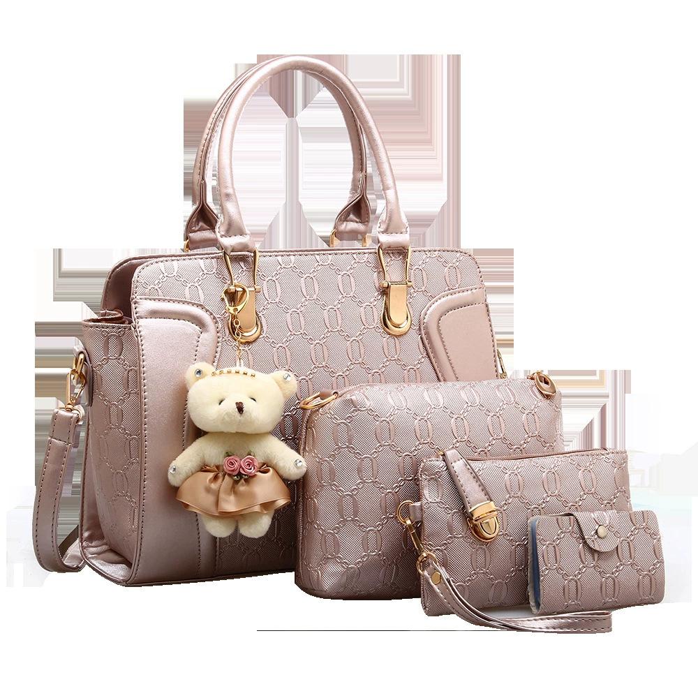 Women's Bag with Bear Pendant, Handbag, Can Hold Phone and ID, Textured Zipper Crossbody Bag, 2025 New Model