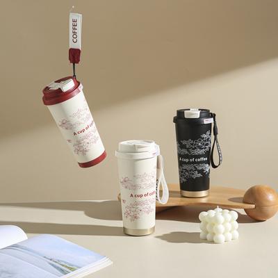 Stainless Steel Lily of Valley Thermal Mug Office Water Bottle Tea Coffee Cup Double Drink Straw Water Bottle Reusable Travel