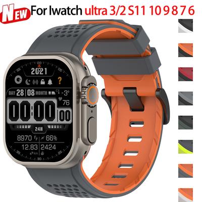 Bracelet Sport Respirant Pour Apple Watch Series 11 10 9 8 7 6 SE3 Bracelet en Silicone Bicolore Pour Iwatch Ultra 3/2 49mm 42 44 45 46mm