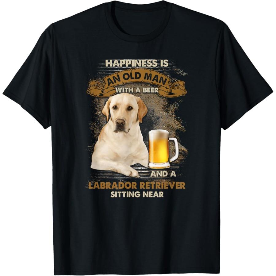 Happiness is an old man with a beer and a labrador retriever T-Shirt XXXXXL чёрный