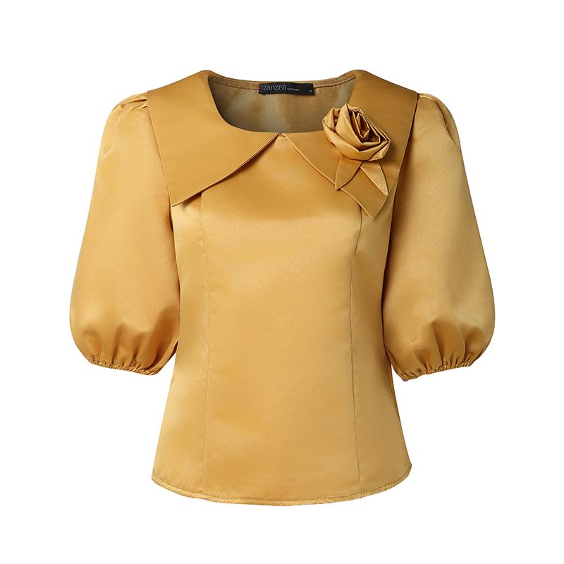 

ZANZEA Women Round Neck Casual 3D Flower Short Sleeve Blouse S